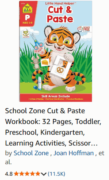 Example cut and paste activity book on Amazon