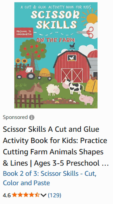 Example cut and glue activity book on Amazon